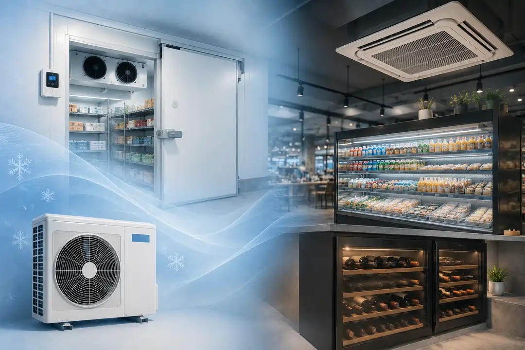 Vitrine réfrigérée dans un commerce alimentaire
